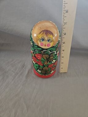 Hand-Painted Russian Matryoshka Nesting Doll - Red & Green Floral